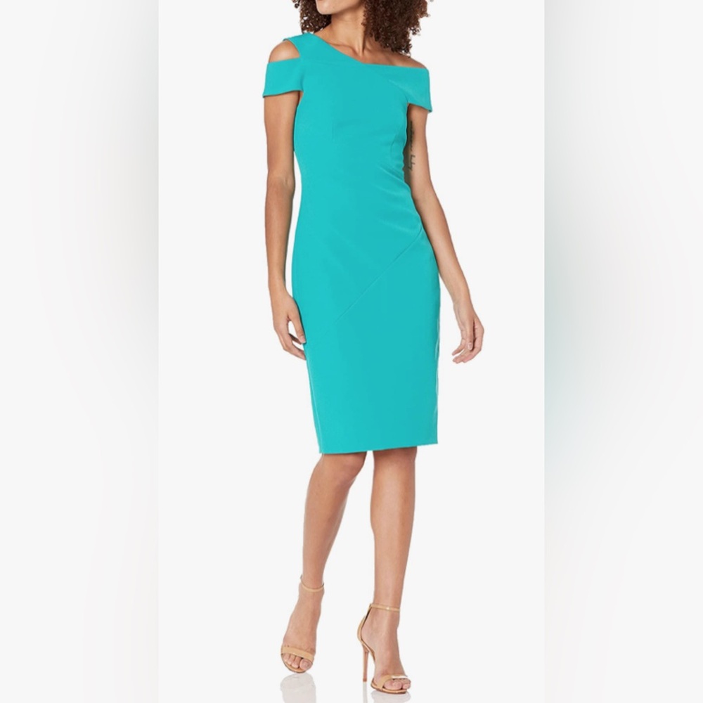 Ted Baker London Yandal Turquoise Asymmetrical Body Con Dress NWT’s Size 4